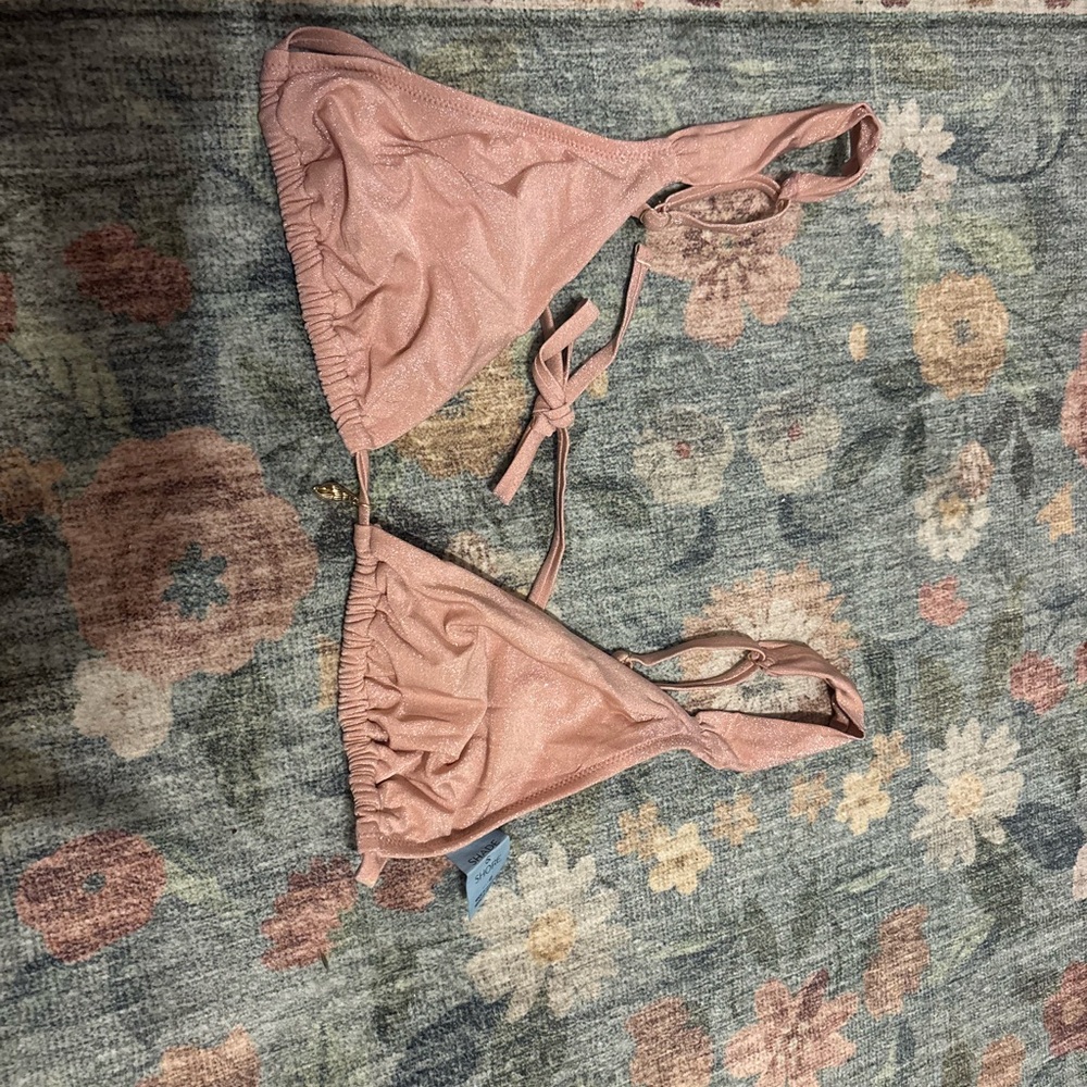 Pink Shimmer Triangle Bikini Top with shell charm